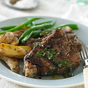 Fresh Mint and Garlic Marinated Grilled Lamb Loin Chops with Roasted Fingerling Potatoes and Green Beans
